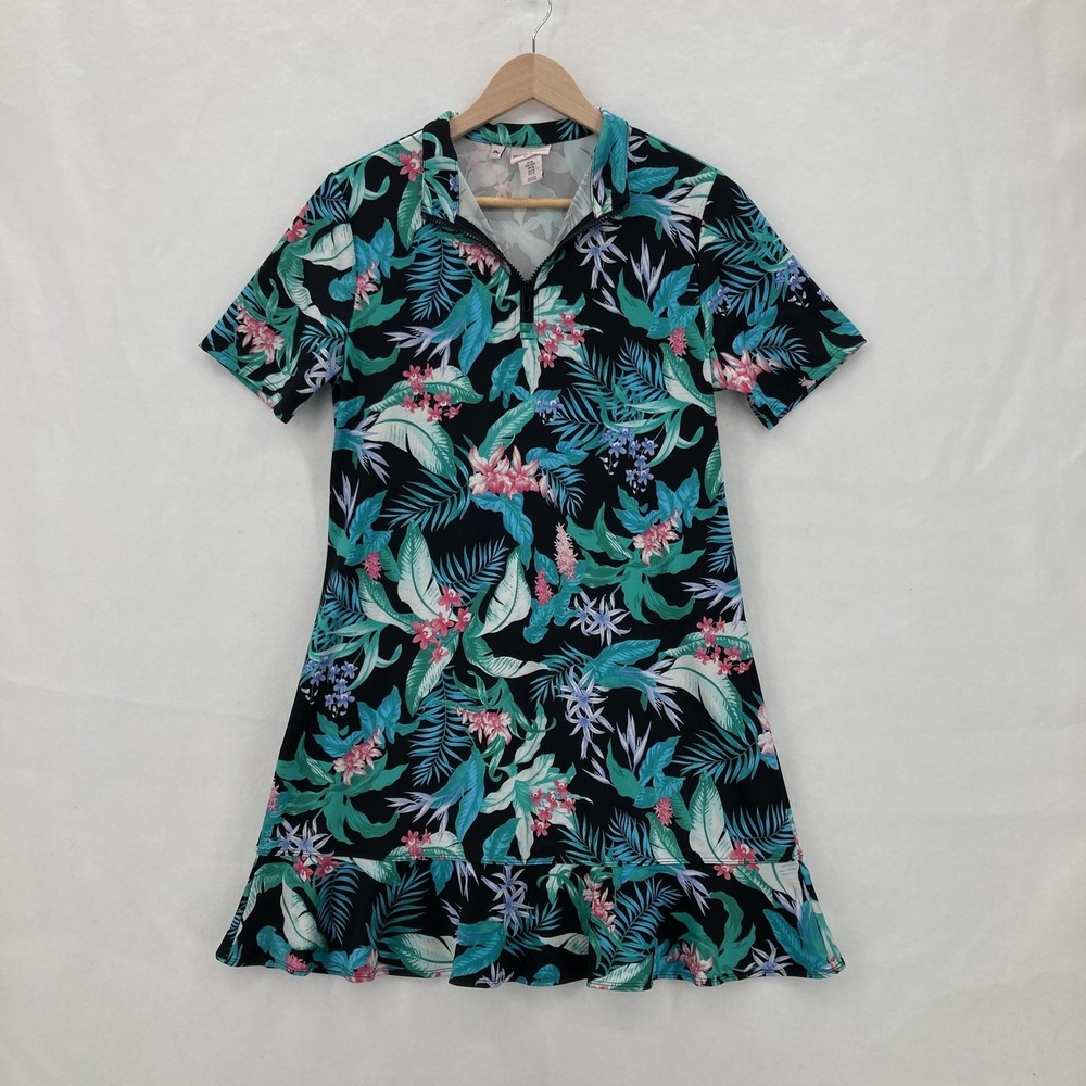 Tommy Bahama Golf Dress‎ Womens Medium Floral Tropical Zip Ruffle Hem Stretch